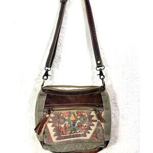 Myra Bag Boho Tapestry Genuine Leather Shoulder/Crossbody Bag Made in India